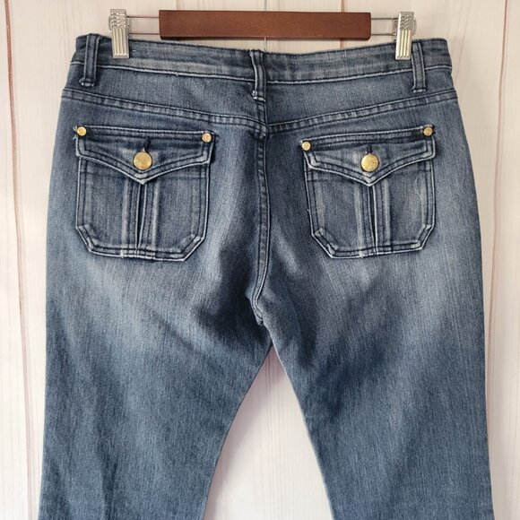 Y2K Hybrid & Company Cotton Denim Flare Jeans, Women’s Sz 11, Button Detail EUC - Picture 6 of 12